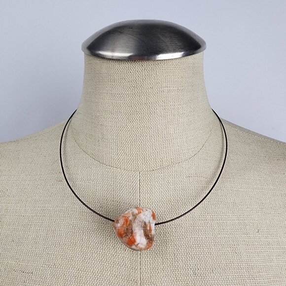 Orange Polished Natural Stone Cord Necklace - Picture 1 of 6